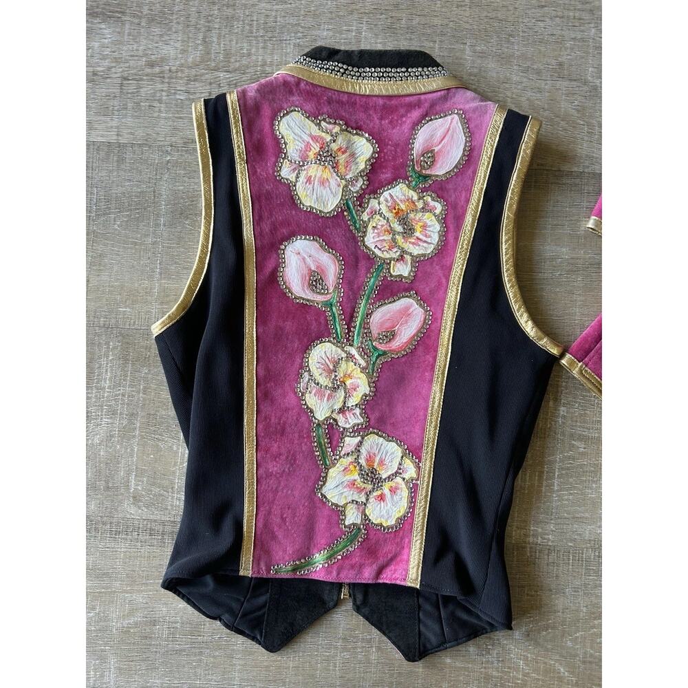 Diane Olsen Canada Lambskin Suede Art Vest Rhinestone Floral Painted Vest Set L - Picture 13 of 16